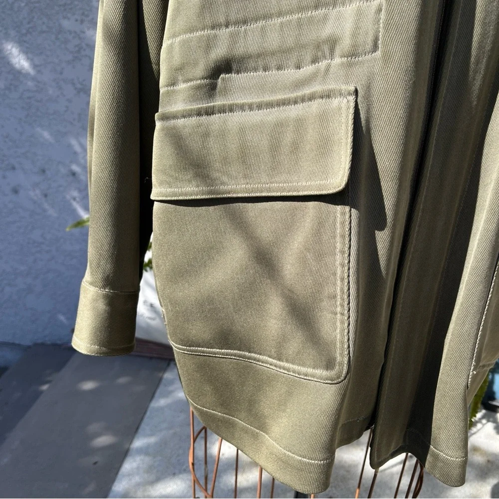 Tommy Bahama Silk Coat M Hidden Hood Full Zip Army Green - Picture 3 of 15
